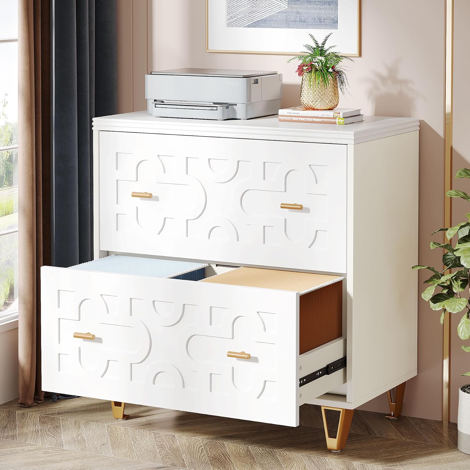 Printer Stand - Archivador lateral de 2 cajones, blanco